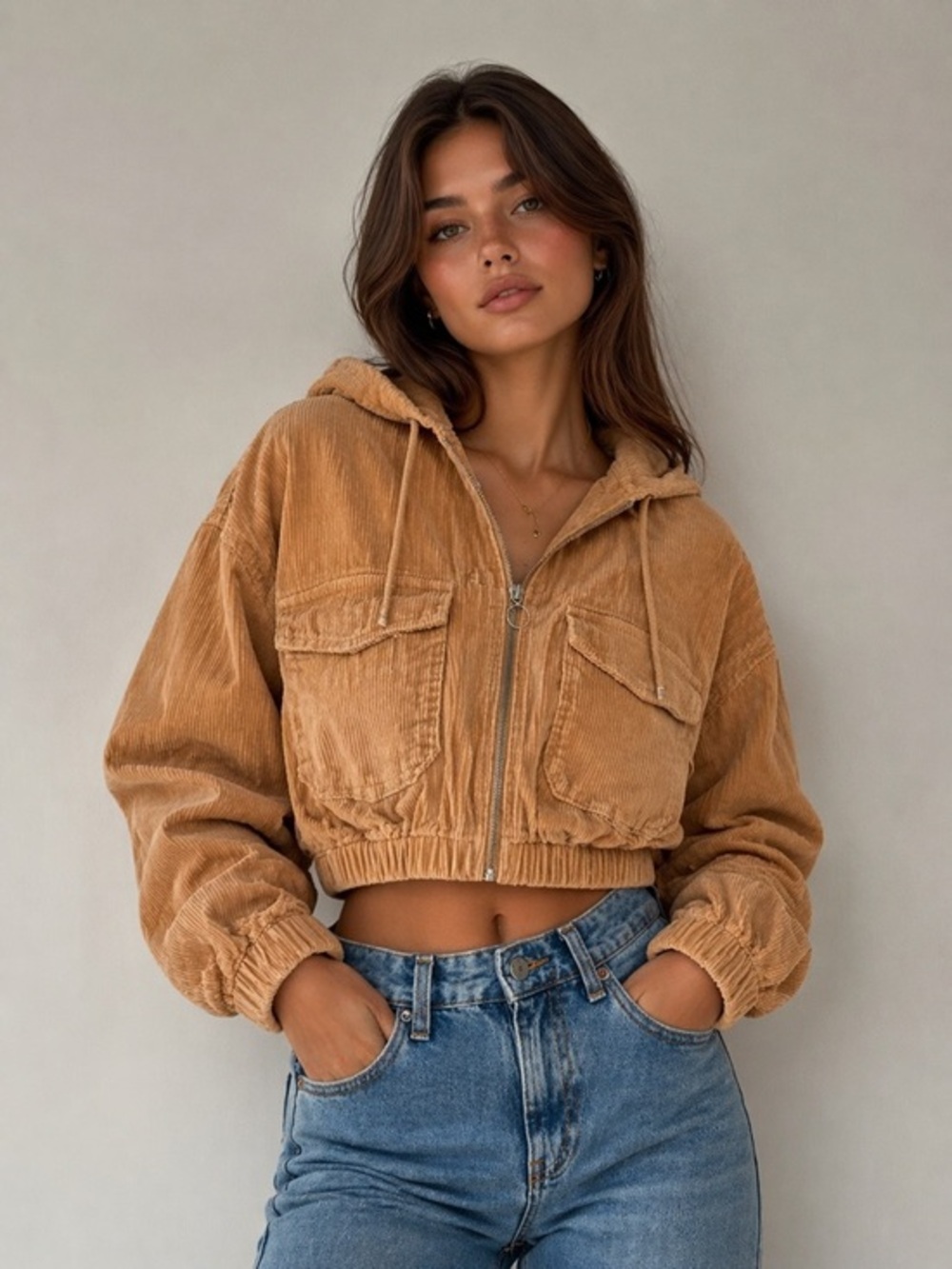 BDG Urban Outfitters Corduroy Cropped Zip Hooded Jacket (M)
